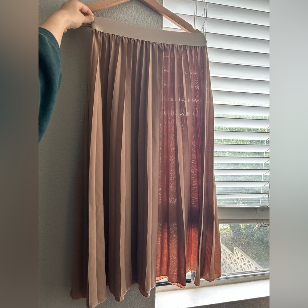 Tan Pleated Midi Skirt